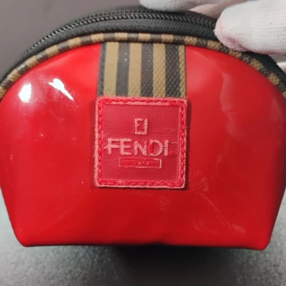 Fendi Red Pyramid Pouch – Fair, Logo Fade & Zipper Wear